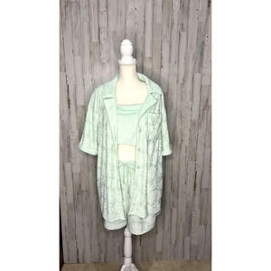 NWT 7 For All Mankind Women's 3-Piece Short Set Sage Green Size XL Summer Outfit